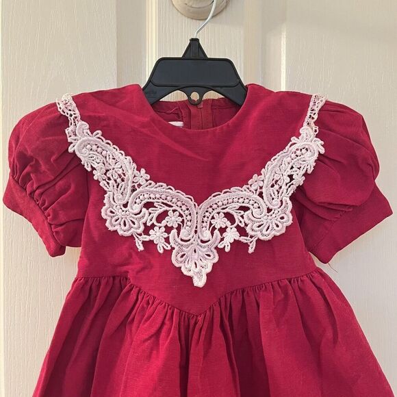 Vintage Jessica McClintock Gunne Sax Burgundy Taffeta & Lace Dress Girls Size 2T - Picture 2 of 12
